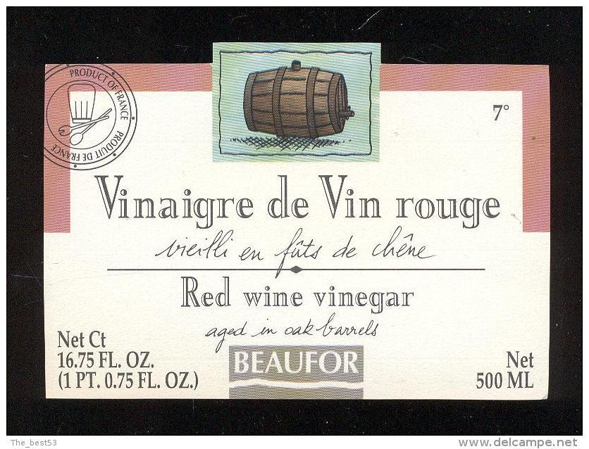 Etiquette  De Vinaigre De Vin Rouge  -  Beaufor   France - Autres & Non Classés