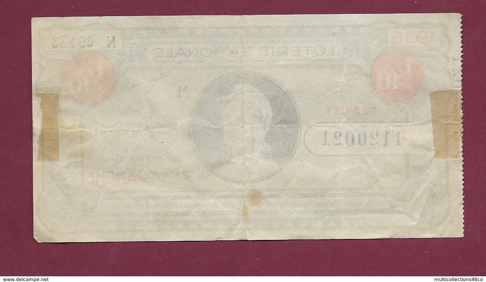 270719B - 1936 Billet Loterie Nationale Marianne Bonnet Phrygien - A NOGUIER Tabac Bd Victor Hugo MONTPELLIER - Billetes De Lotería