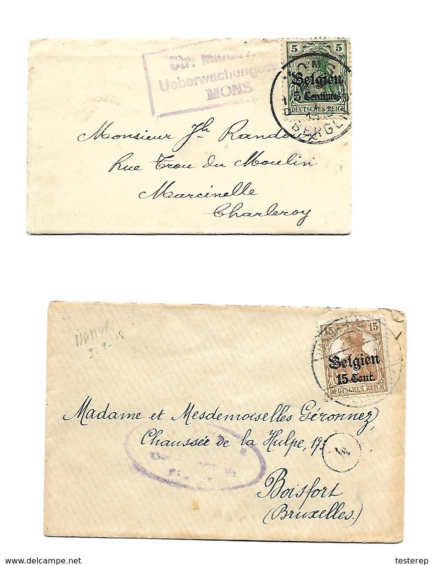 2 Carte Visite Censures  NAMUR & MONS 1916/1918 2 Scans Recto Verso - OC1/25 General Government