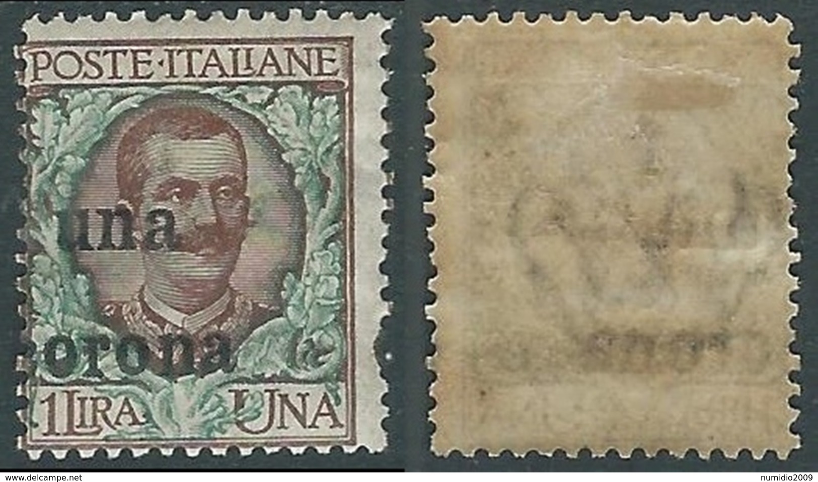 1919 DALMAZIA FLOREALE 1 CORONA VARIETà SOPRASTAMPA MH * - RA13-6 - Dalmatie