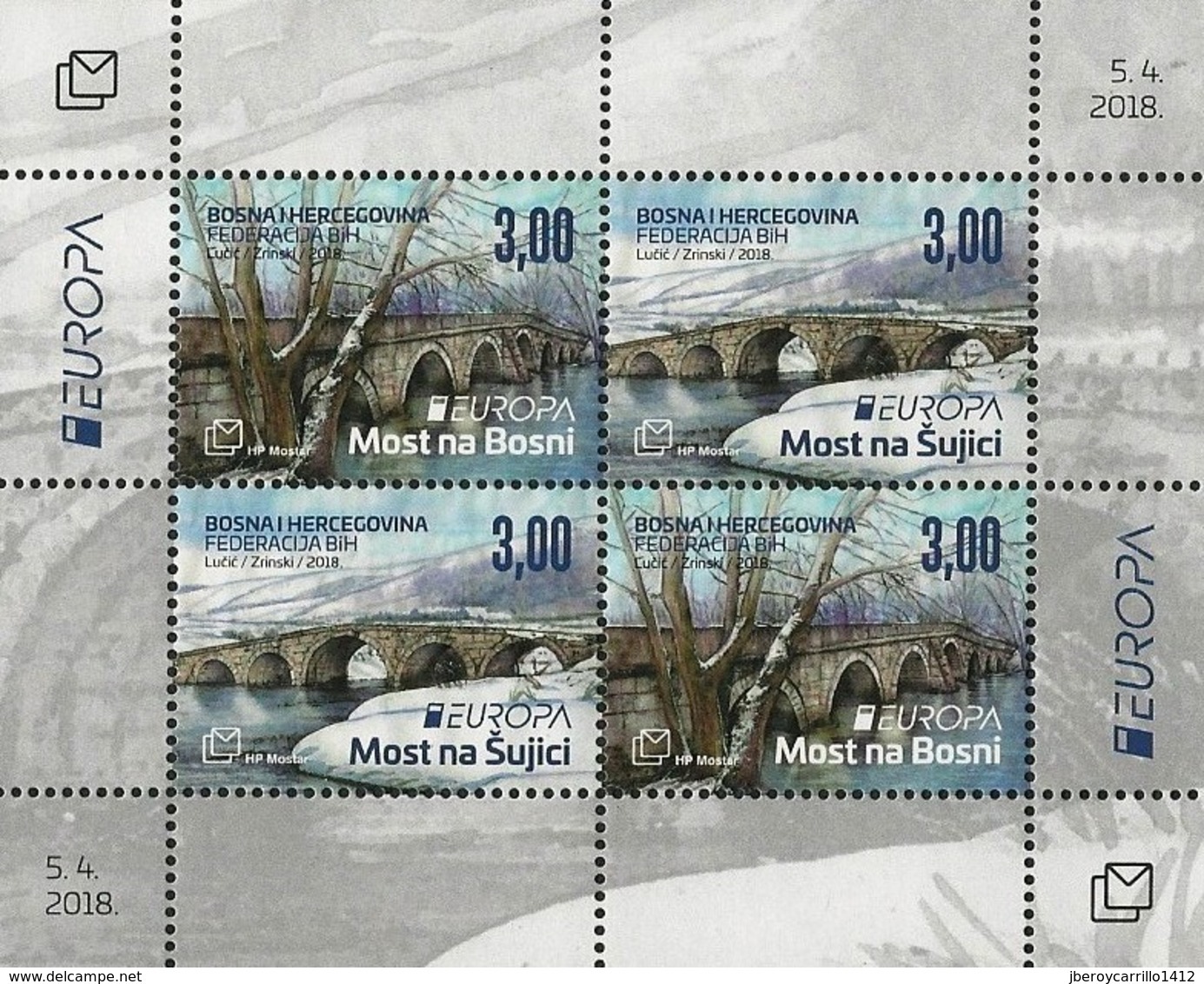 BOSNIA CROATA/ BOSNIA KROATISCHE POST MOSTAR -EUROPA 2018 - "PUENTES.- BRIDGES - BRÜCKEN - PONTS".-  HOJITA BLOQUE - 2018