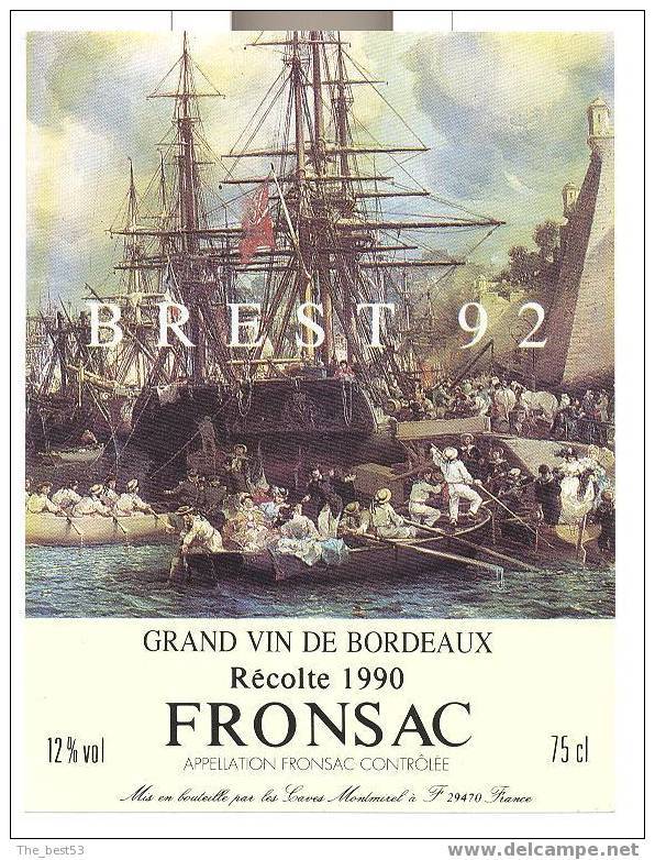 Etiquette De Vin De Fronsac  -  Cuvée Brest 92 - Bateaux à Voile & Voiliers