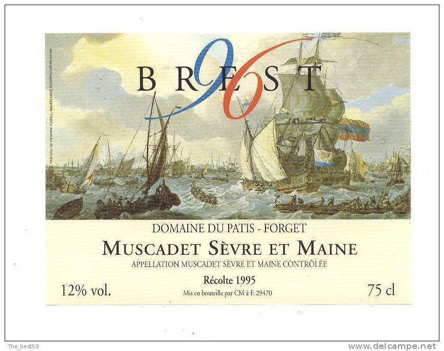 Etiquette De Vin De Muscadet De Sèvre Et Maine -  Brest 96   -   (Thème Bateau) - Bateaux à Voile & Voiliers