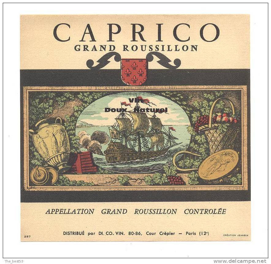 Etiquettes De Vin Doux Naturel Grand Roussillon - Caprico - DI CO Vin  Cour Crépier à Paris ( 75)- Thème Bateau - Barche A Vela & Velieri