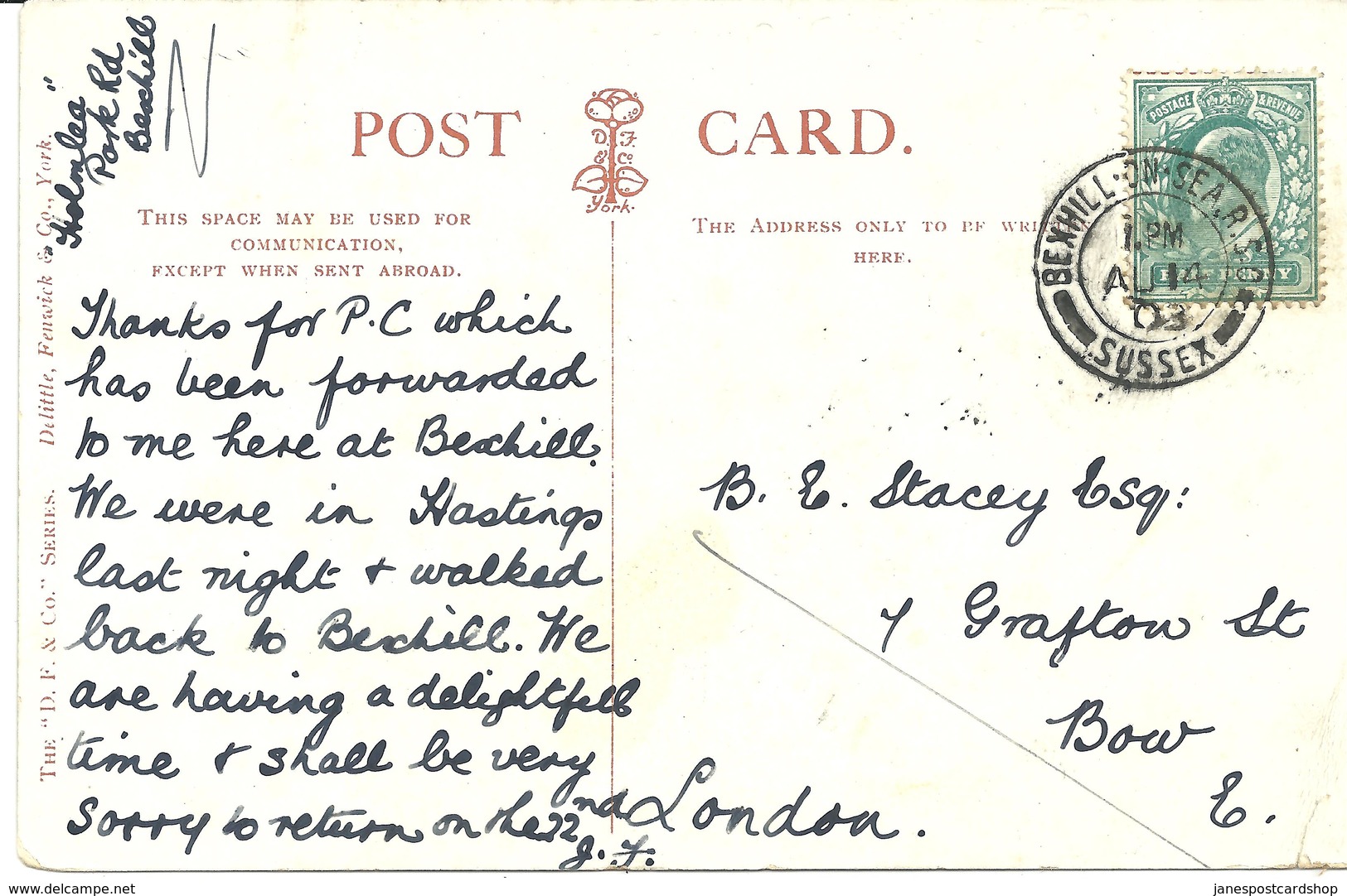 THE PIER HASTINGS - WITH BEXHILL R.S.O. RAILWAY POSTMARK 1903 - Hastings