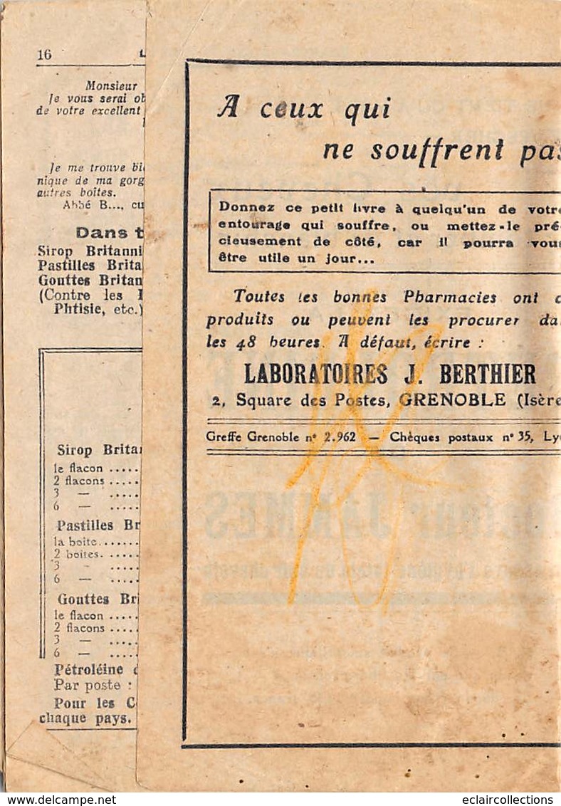Vieux Papiers    Carnet Médical  Le Secret Des Chartreux     14,5x9 Cm (voir Scan) - Advertising