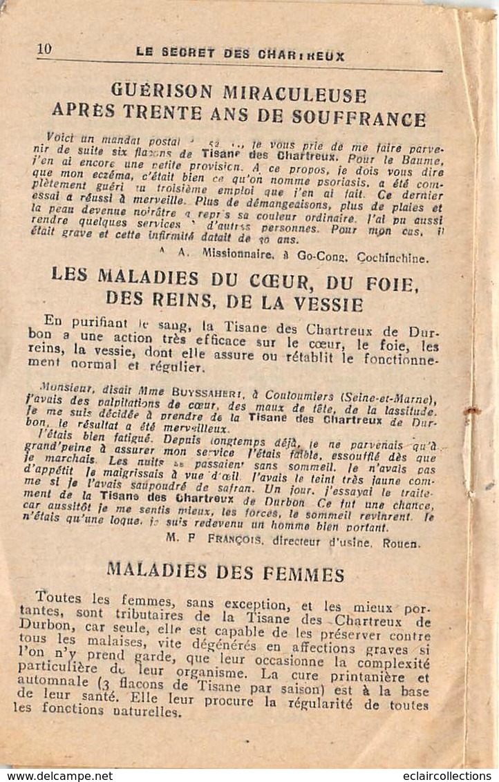 Vieux Papiers    Carnet Médical  Le Secret Des Chartreux     14,5x9 Cm (voir Scan) - Publicités