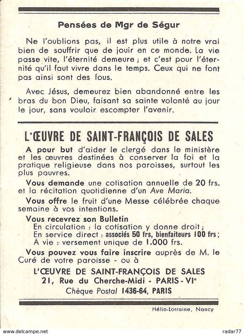 Calendrier 1950 Offert Par L'Oeuvre De Saint-François De Sales - Format 96x71mm - Petit Format : 1941-60