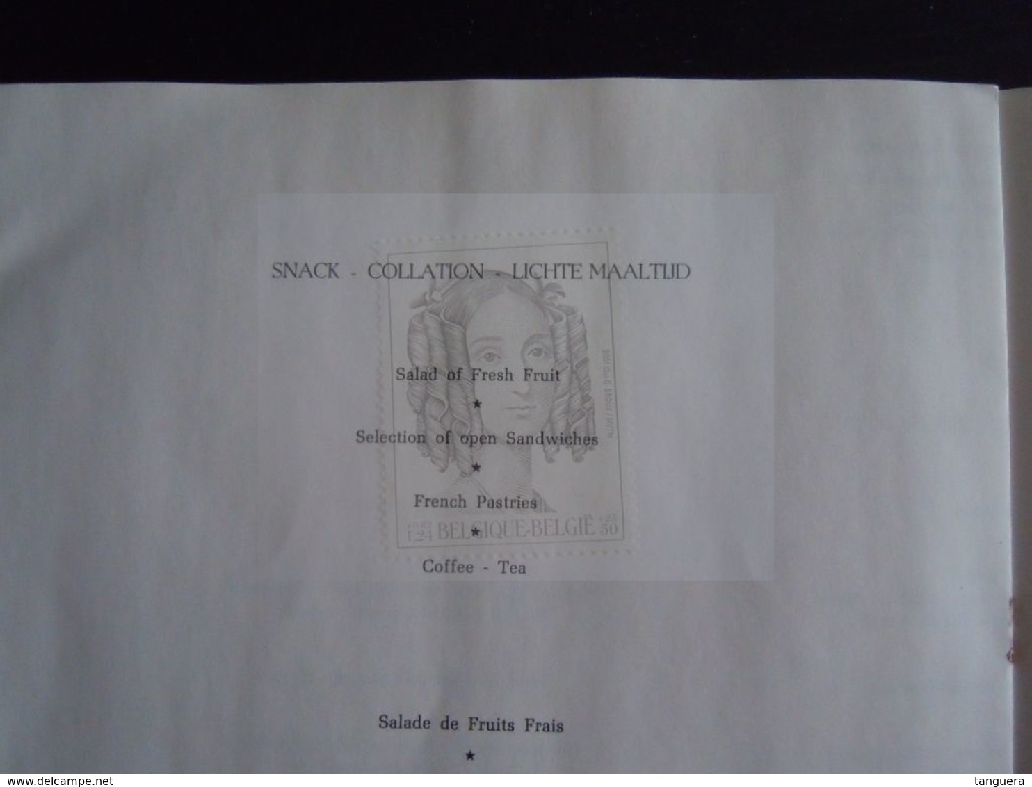 Menu British Caledonian Sabena Outbound First Class Brussels - London Gatwick - Atlanta Shipping On The Mississippi - Menu