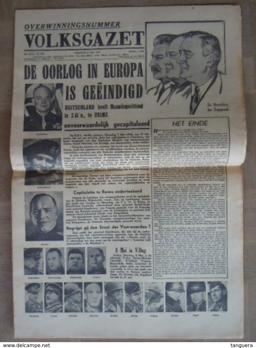 Krant Volksgazet Overwinningsnummer 8 Mei 1945 Einde Oorlog 8 Pagina's - Hollandais