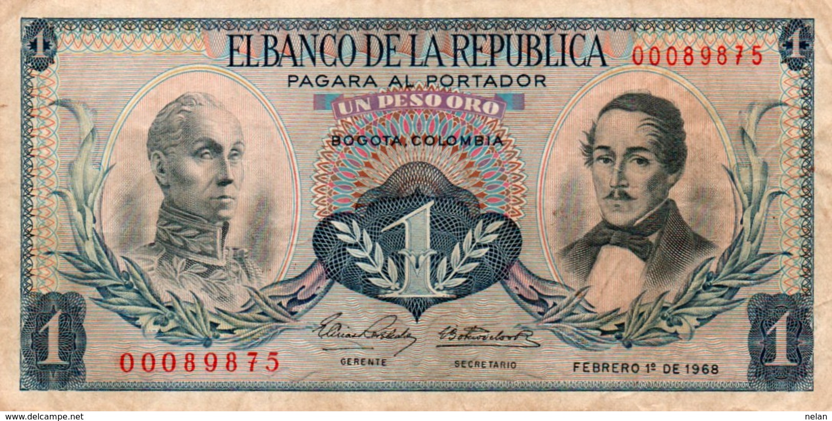 COLOMBIA UN PESO ORO  1968  P-404  VF+ - Colombia