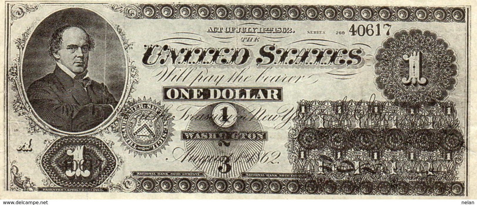 STATI UNITI D AMERICA 1 DOLLAR 1862 P-128 FACSIMILE-COPY - Bilglietti Degli Stati Uniti (1862-1923)