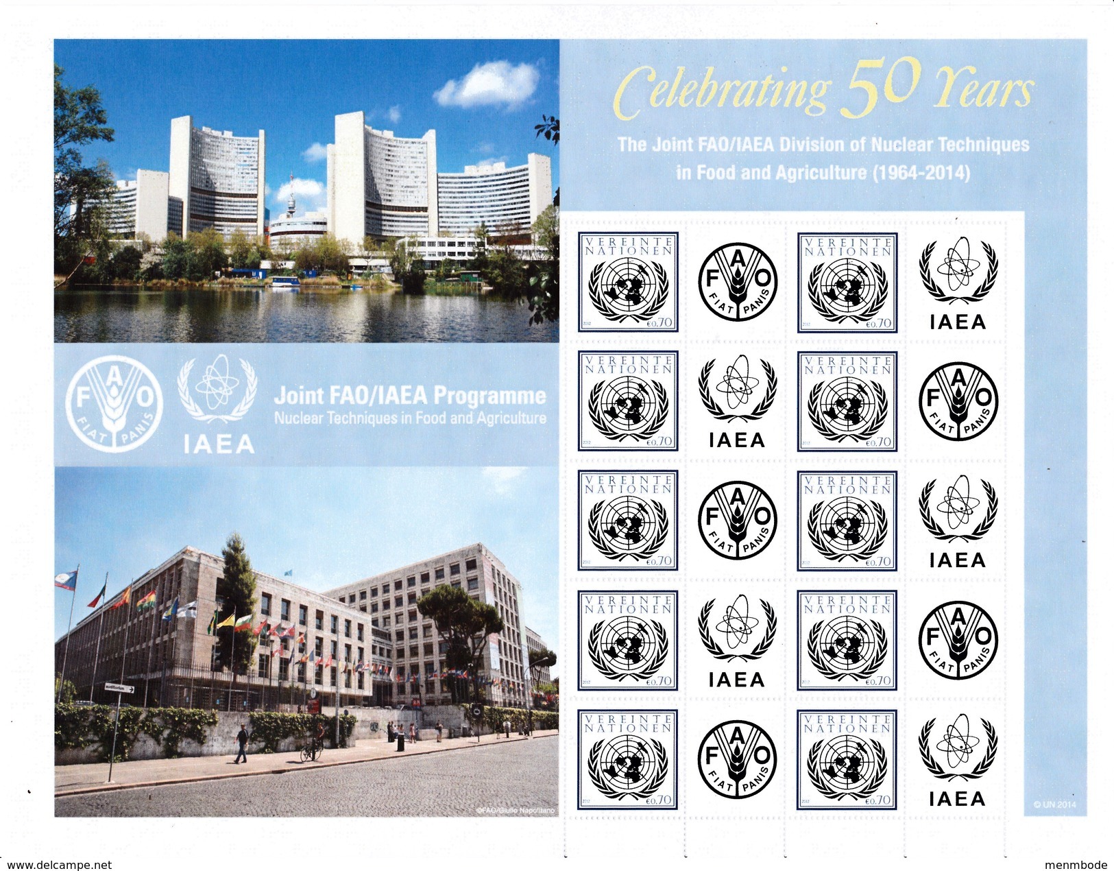 UN United Nations Vienna Personalized Sheet  MNH  2014 50 Years FAO/IAEA - Blocks & Sheetlets