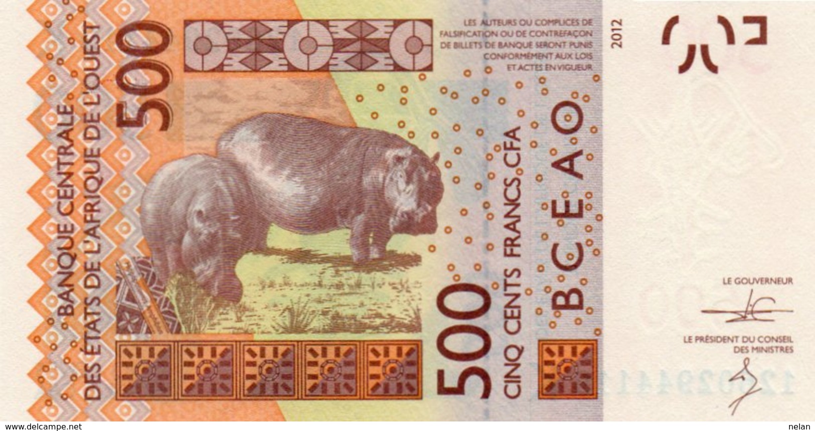 SENEGAL 500 FRANCS CFA  2012 P-719 UNC - Senegal