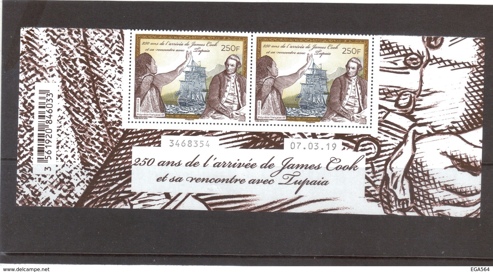 VV14 - Polynésie Française - James COOK Et TUPAIA En Paire. Grand Bas De Feuille Illustré Et Daté - - Neufs