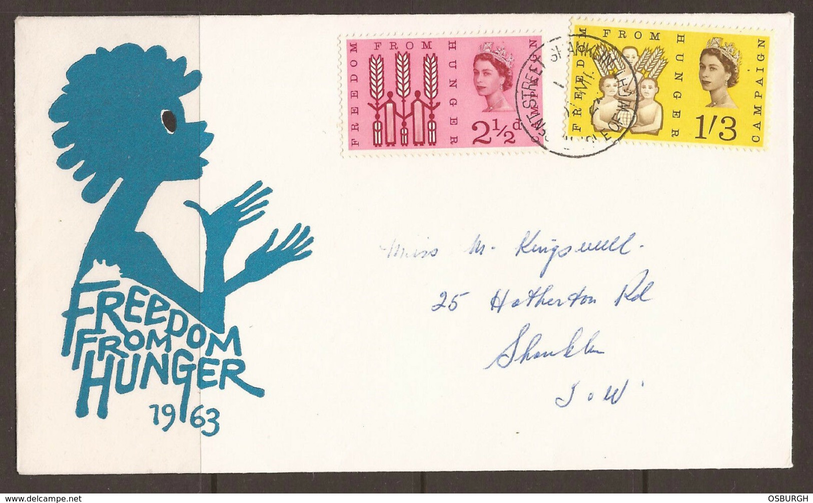 GREAT BRITAIN / ISLE OF WIGHT. QE2. FIRST DAY COVER. FREEDOM FROM HUNGER SET. SHANKLIN CANCEL. PRE DECIMAL - 1952-1971 Em. Prédécimales