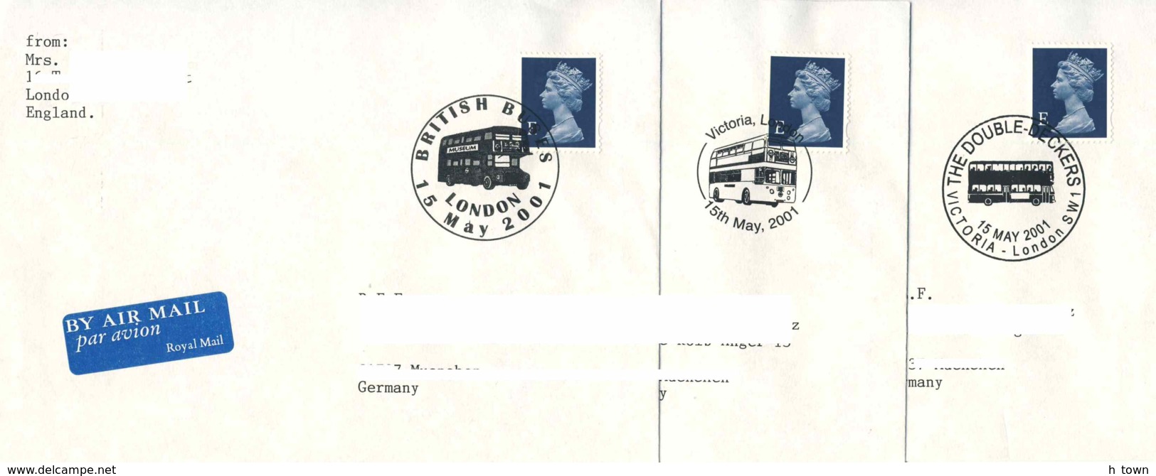 6289  Bus à Impériale: 3 Oblit. Temp. Grande Bretagne, 2001 - British Double-deckers: 3 Postmarks. Autobus à Deux Niv. - Bus