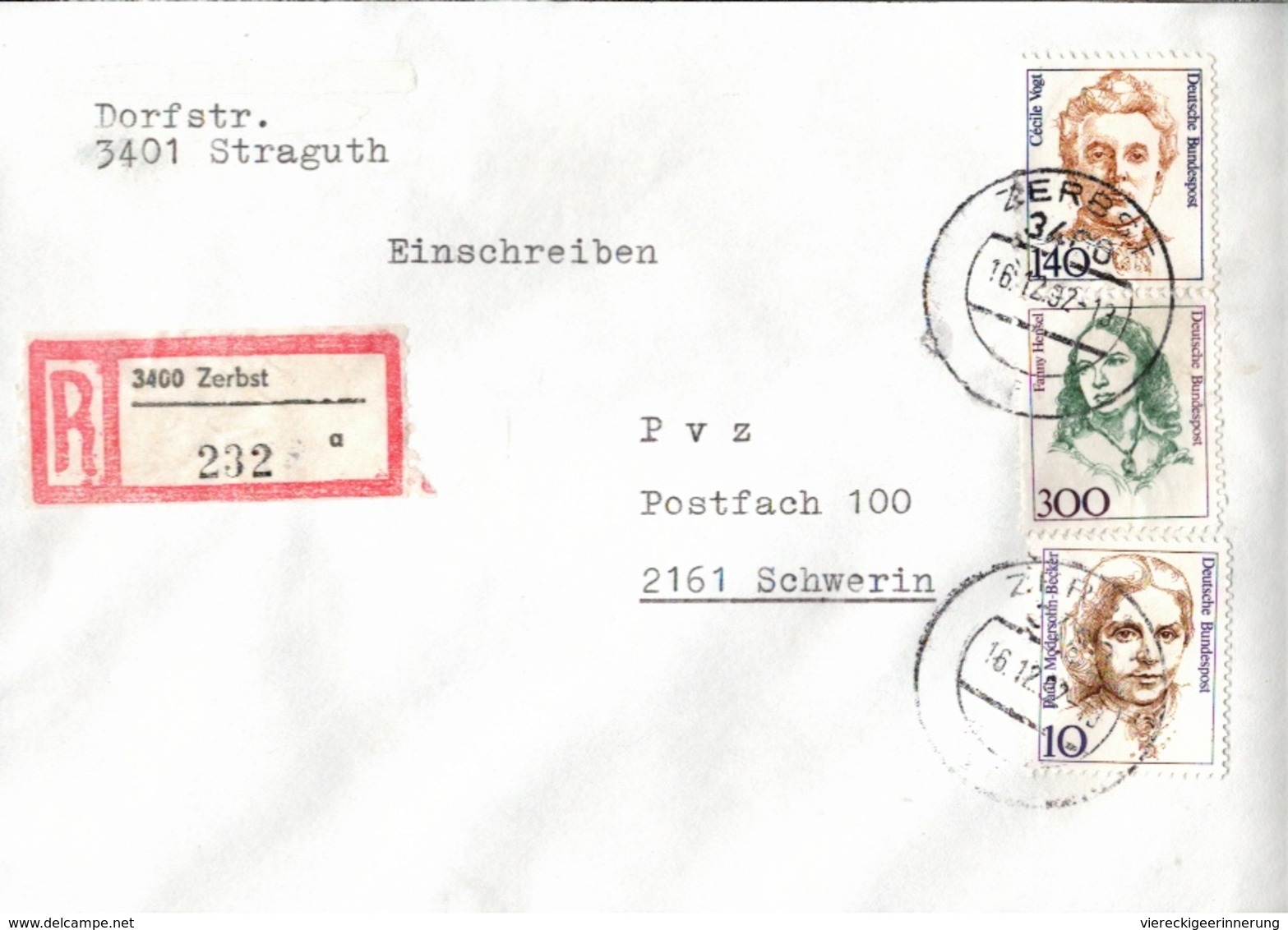 ! 2 Einschreiben 1992 Mit Alter Postleitzahl + DDR R-Zettel  Aus 3400 Zerbst - Briefe U. Dokumente