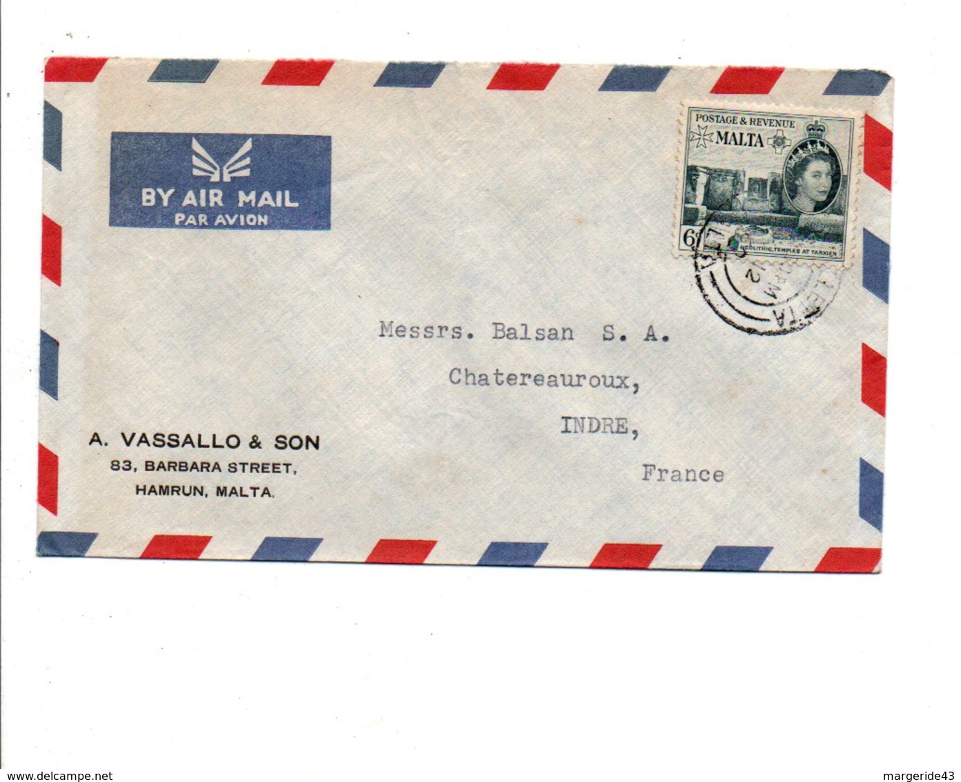 GB MALTE LETTRE AVION POUR LA FRANCE 1960 - Malta (...-1964)