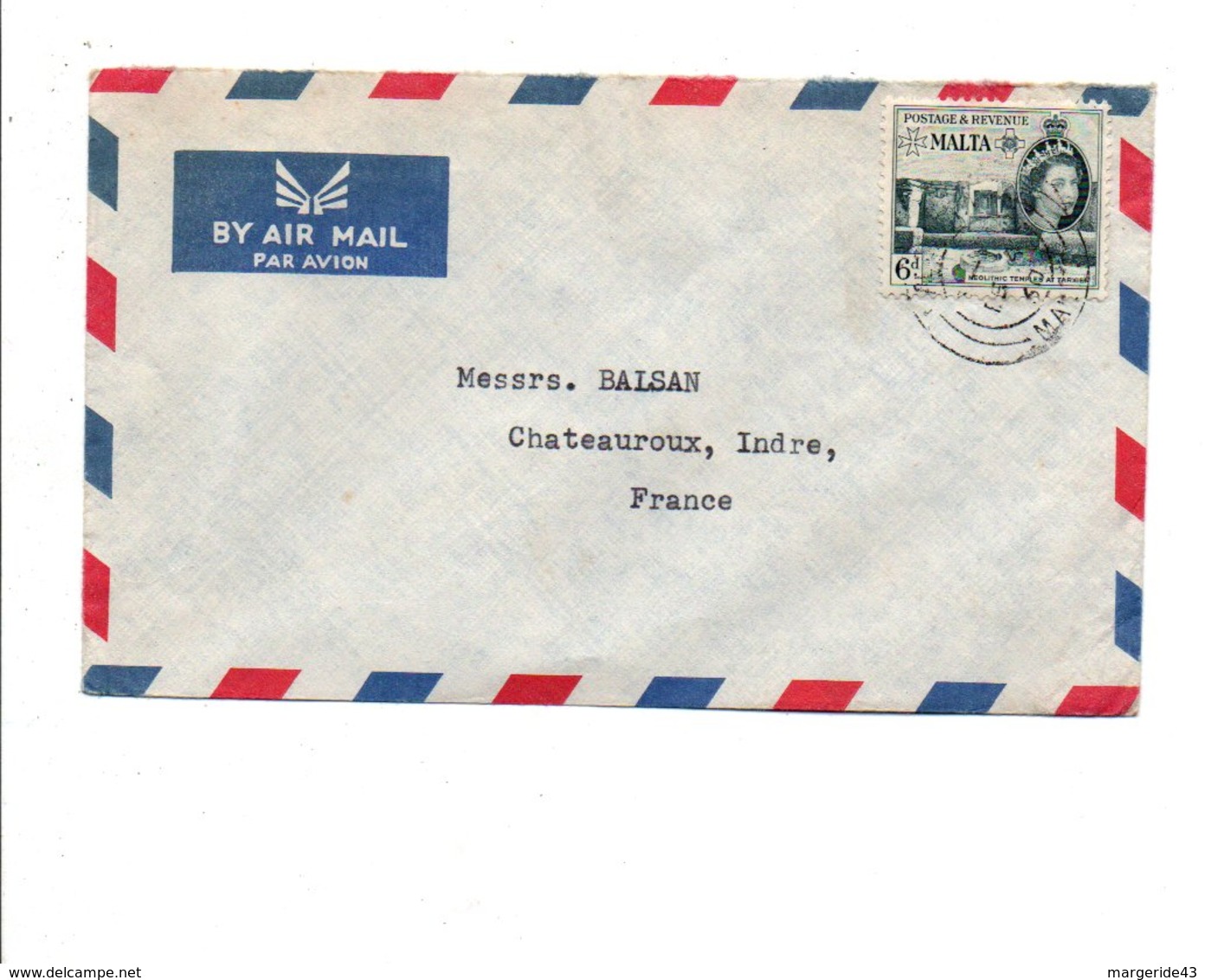 GB MALTE LETTRE AVION POUR LA FRANCE 1960 - Malta (...-1964)