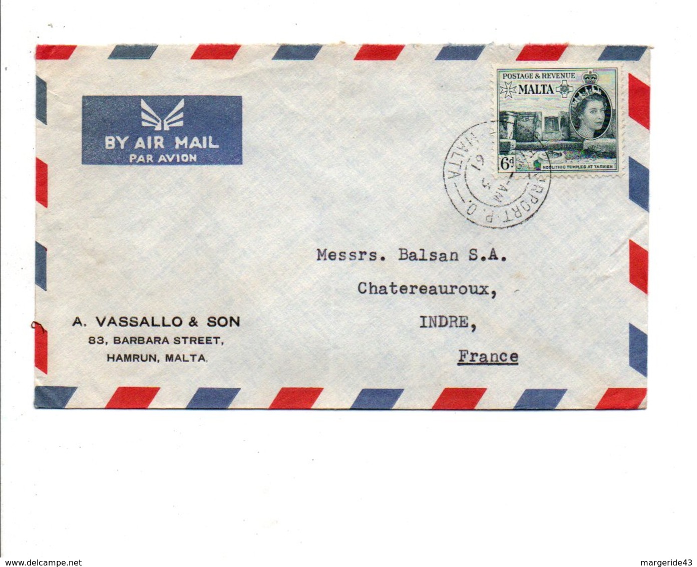 GB MALTE LETTRE AVION POUR LA FRANCE 1961 - Malta (...-1964)