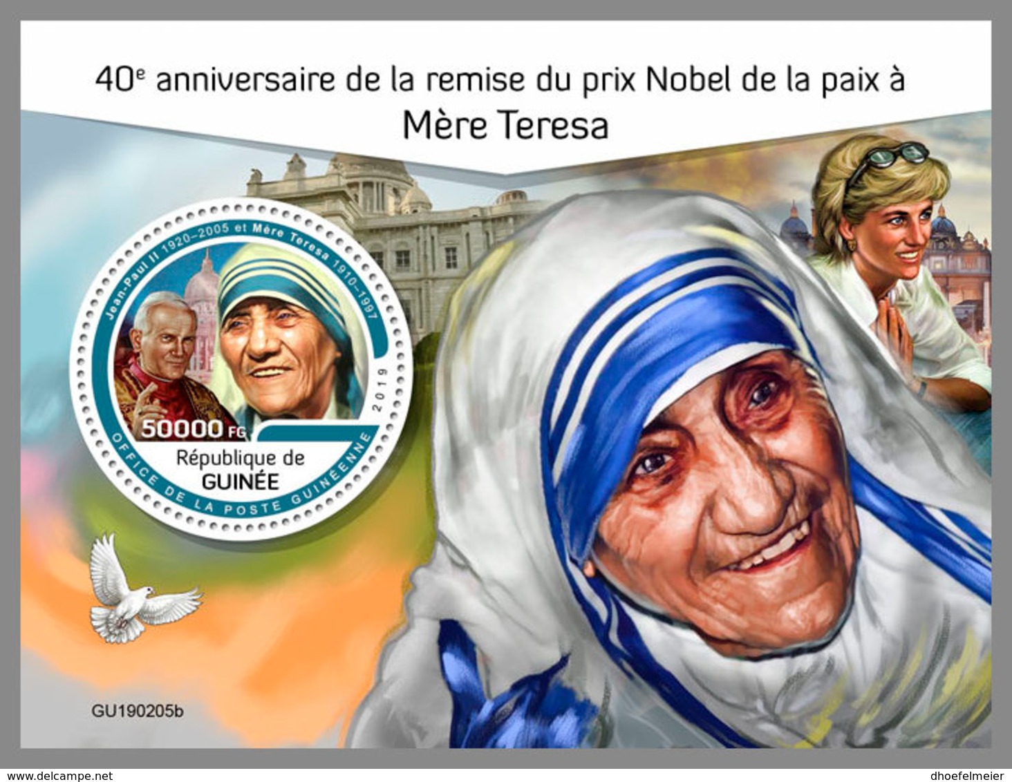 GUINEA REP. 2019 MNH Mother Teresa Pope Jon Paul II. Lady Diana S/S - OFFICIAL ISSUE - DH1929 - Mother Teresa