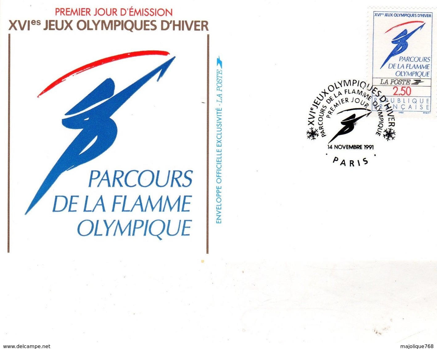 Enveloppe Premier Jour Le XVI Es Jeux Olympiques D'hiver Le 14 Novembre 1991 - - Collections