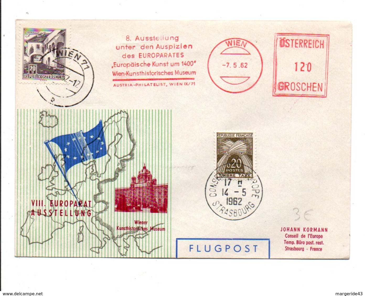 AUTRICHE LETTRE AVION DE VIENNE POUR LE CONSEIL DE L'EUROPE 1962 - Maschinenstempel (EMA)