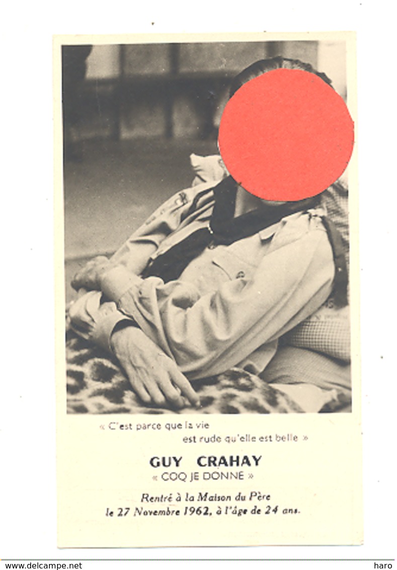 Faire=part De Décès De Guy CRAHAY, Scout,...1962 à L'âge De 24 Ans - ESNEUX  (b256) - Décès