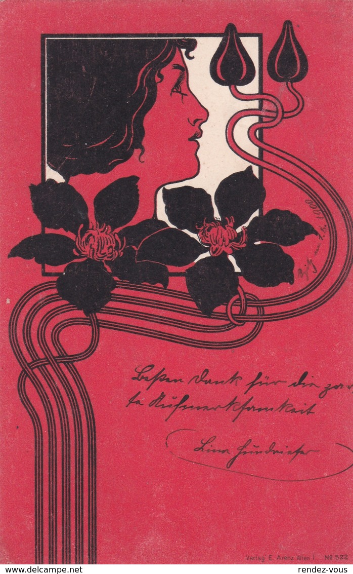 Liberty  " Uno Sfondo Rosso Per Le Nere Clematis "   -  Edit.  E. Arenz, Wien  N°.  522 - 1900-1949