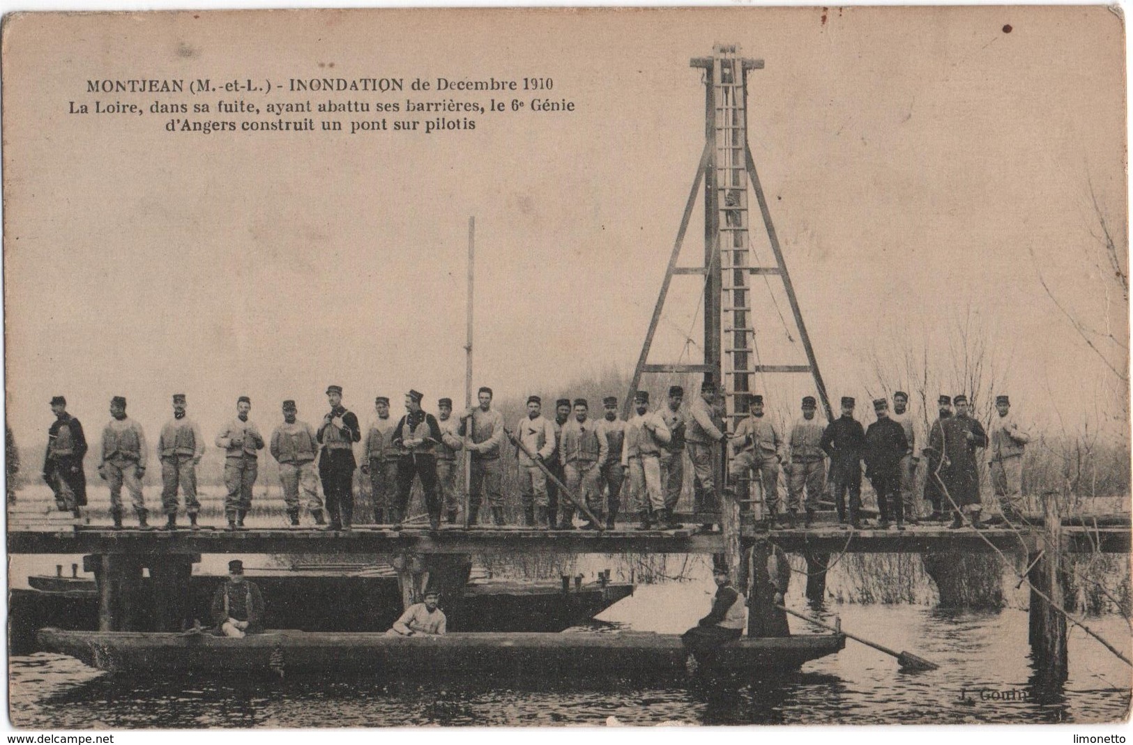 49- MONTJEAN -  Innondation De 1910,  Construction D'un Pont Sur La Loire Par Le Génie - Ed Gouin    CPA - Autres & Non Classés