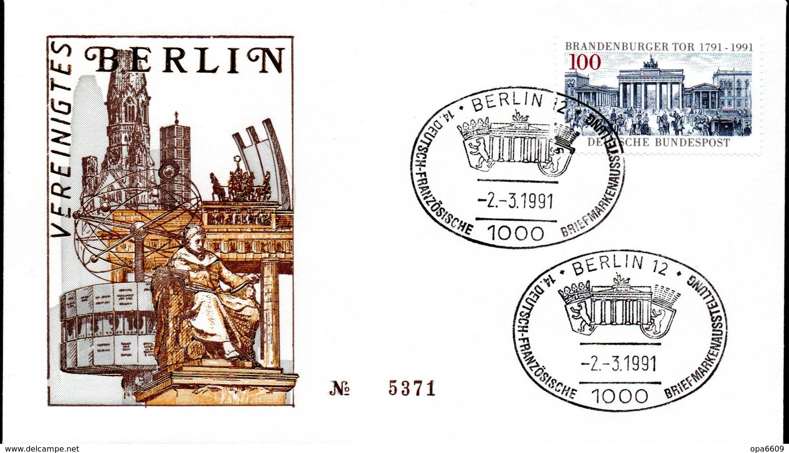 (BT2) BRD Sonder-Umschlag "Vereinigtes Berlin" EF BRD Mi 1492 SSt. 2.3.1991 BERLIN 12 - Lettres & Documents