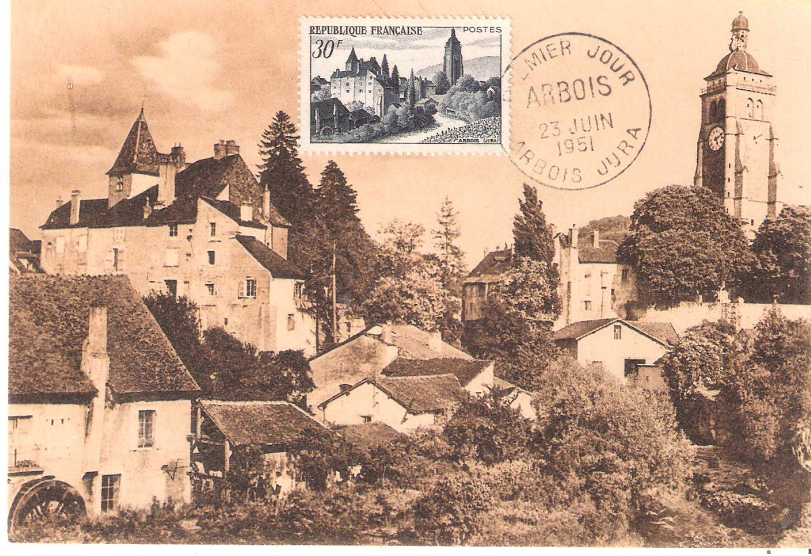 30f. ARBOIS Sur Carte Maximum Oblitéré ARBOIS JURA - 1921-1960: Modern Period