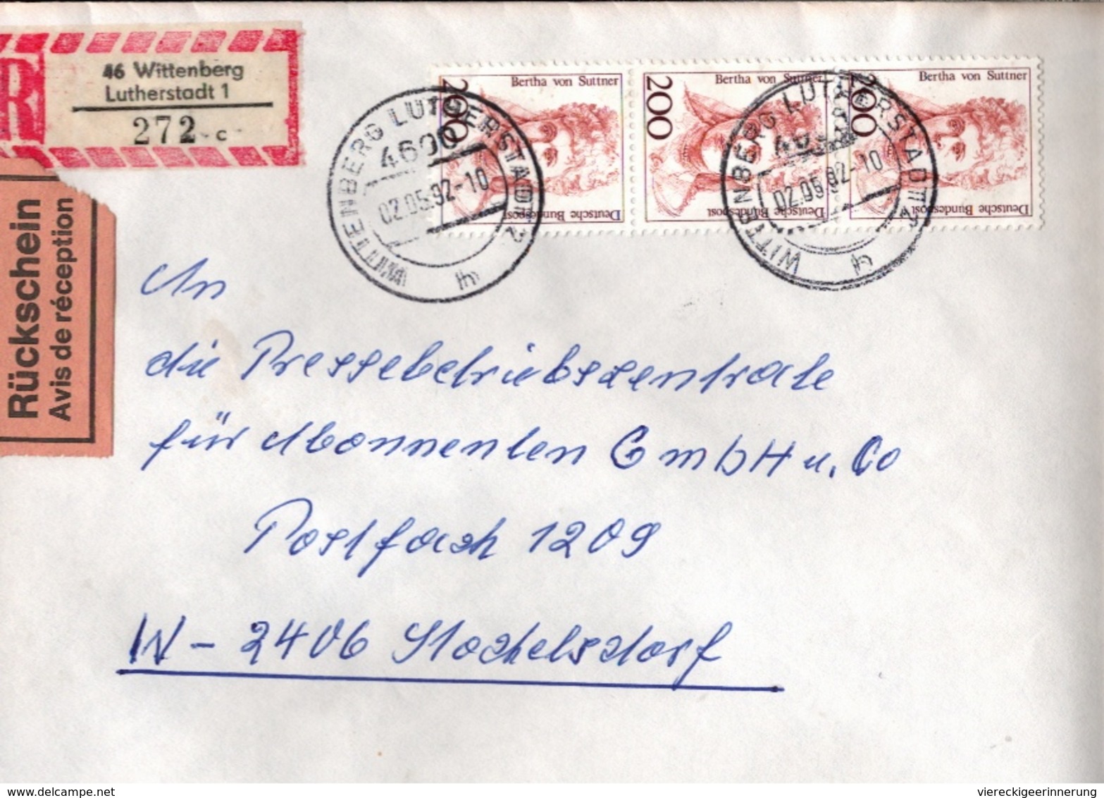 ! 2 Einschreiben 1992  Mit Alter Postleitzahl + DDR R-Zettel  Aus 4600 Lutherstadt Wittenberg, Dauerserie Frauen - Covers & Documents