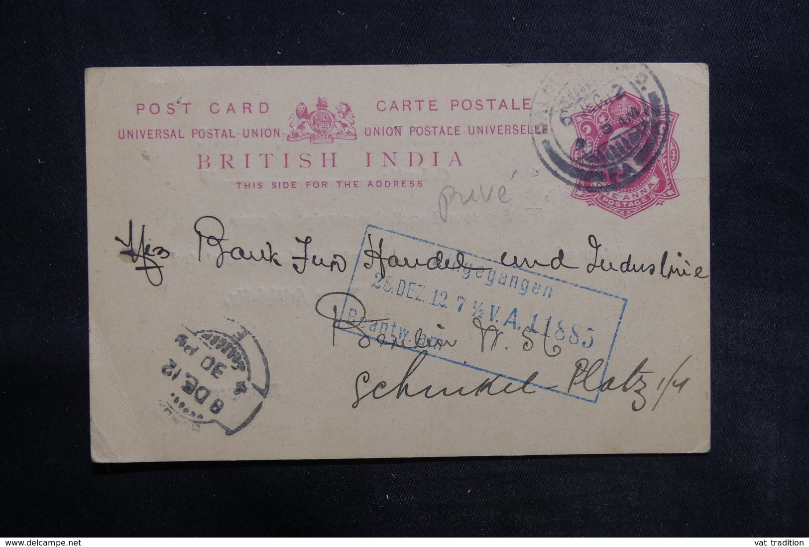 INDE - Entier Postal Commerciale ( Repiquage Au Verso ) De Calcutta En 1912 - L 36646 - 1902-11 Roi Edouard VII