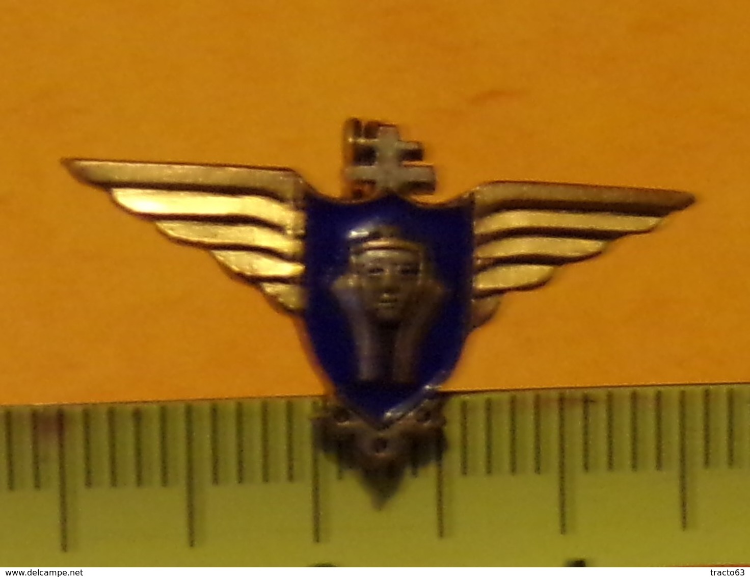 REDUCTION :tête De Sphinx Avec Croix De Lorraine Sur Le Dessus , Ailes Sur Fond Bleu,ETAT VOIR PHOTO  . POUR TOUT RENSEI - Army