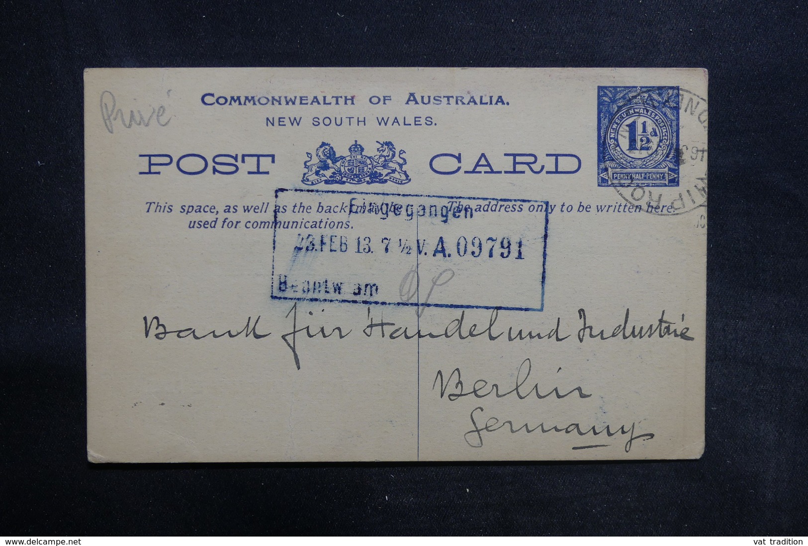 AUSTRALIE - Entier Postal Commerciale ( Repiquage Au Verso ) De Sydney Pour Berlin En 1913 - L 36649 - Postal Stationery