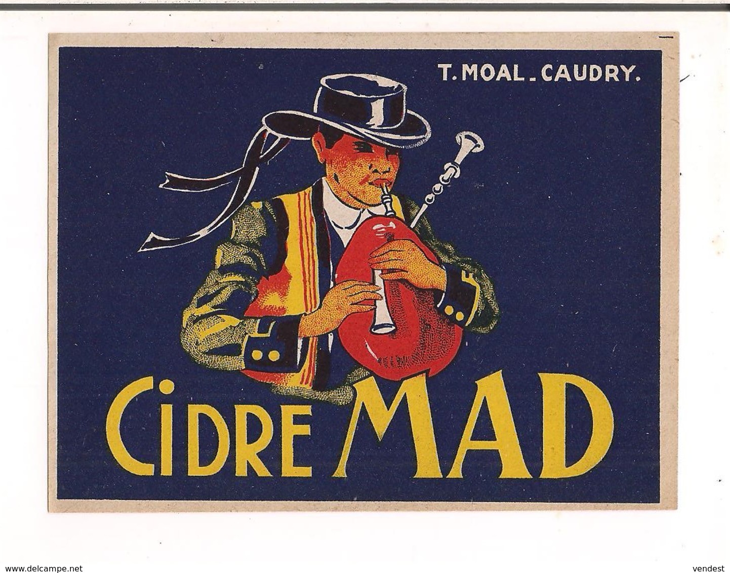 Etiquette Cidre MAD - T.Moal à Caudry - Décor Breton Jouant Du Biniou - - Sonstige & Ohne Zuordnung