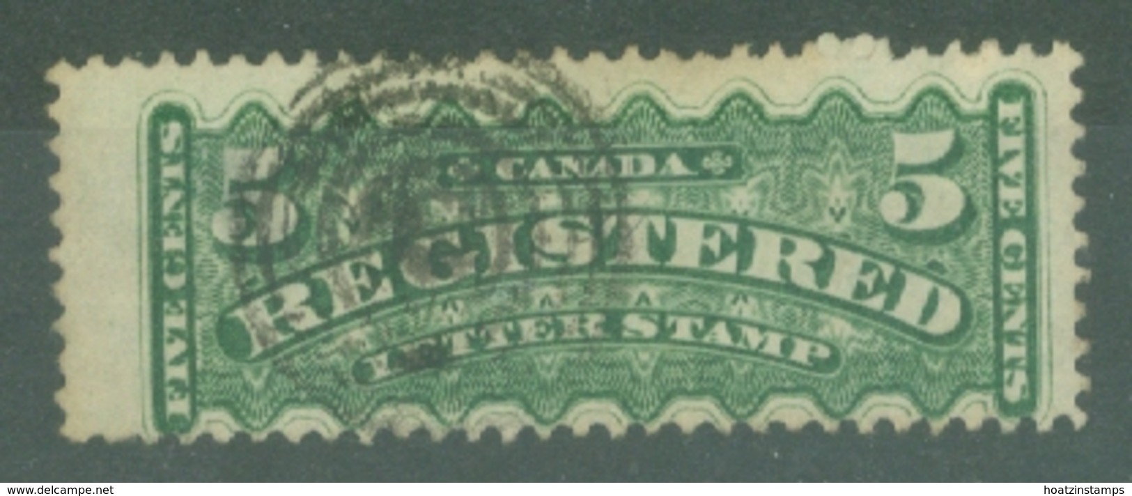 Canada: 1875/92   Registration Stamp   SG R7a    5c   Dull Sea-green   Used - Raccomandate