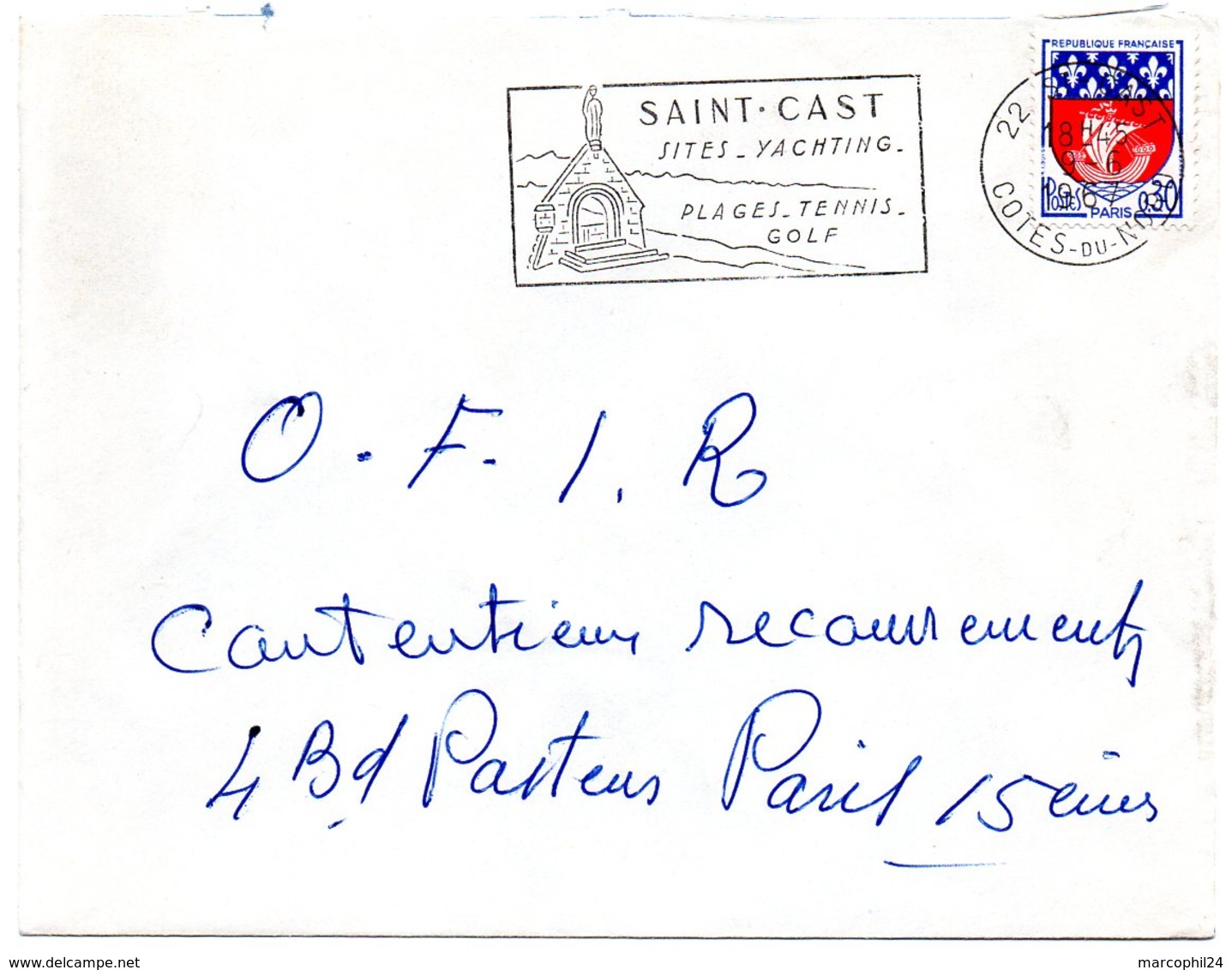 COTES Du NORD - Dépt N° 22 = St CAST 1967 = FLAMME Codée = SECAP Illustrée D'une CHAPELLE 'YACHTING - PLAGES TENNIS GOLF - Mechanical Postmarks (Advertisement)