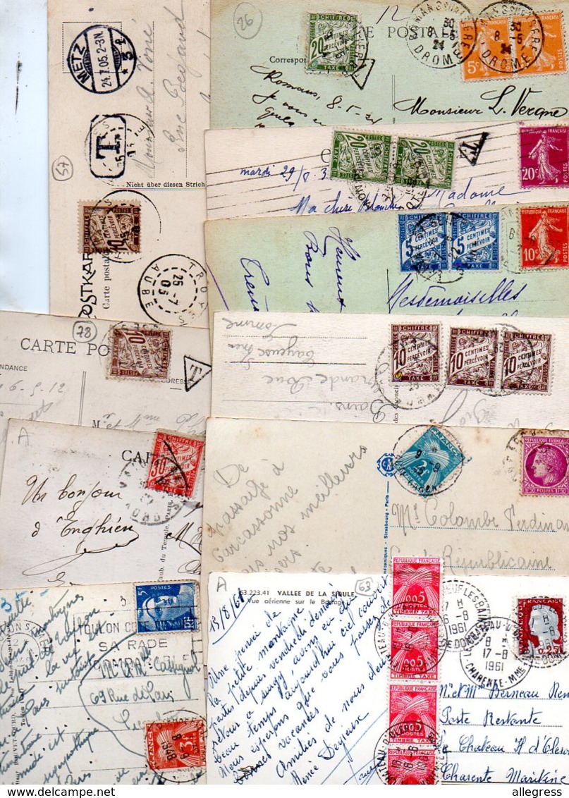 TIMBRES TAXES......LOT DE 22 SUR CPA.....VOIR SCAN......LOT 14 - 1859-1959 Lettres & Documents