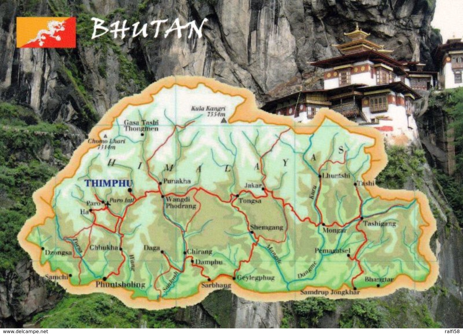 1 Map Of Bhutan * 1 Ansichtskarte Mit Der Landkarte Von Bhutan Und Der Flagge * - Landkarten