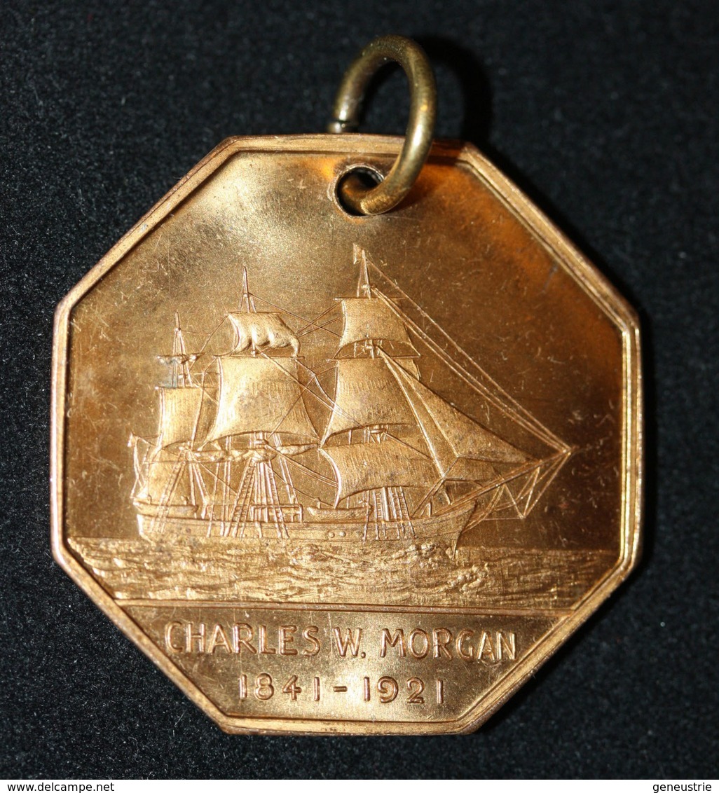 Rare Médaille Pendentif Du Navire Américain "Charles W. Morgan / 1841-1921" Voilier Baleinier - Pêche à La Baleine - Professionnels/De Société