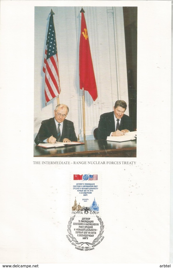 UNION SOVIETICA URSS 1987 FIRMA TRATADO LIMITACION ARMAS NUCLEARES REAGAN GORBACHOV - Militares