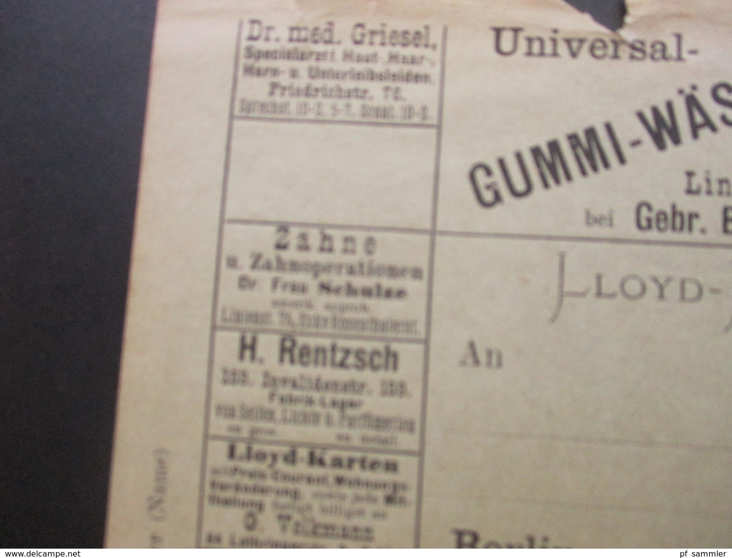 DR Privatpost Berlin Lloyd Karte Schiffspost Universal Gummi Wäsche Centrale Lloyd Zahnoperationen Usw. - Correos Privados & Locales