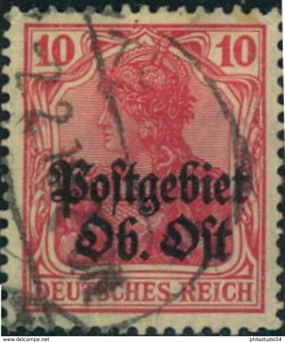 OBER OST, 5 Pfg. Germania, Bessere Farbe  Karmin Gestempelt. Geprüft Hay BPP (Mi-Nr. 5 B) - Occupazione 1914 – 18