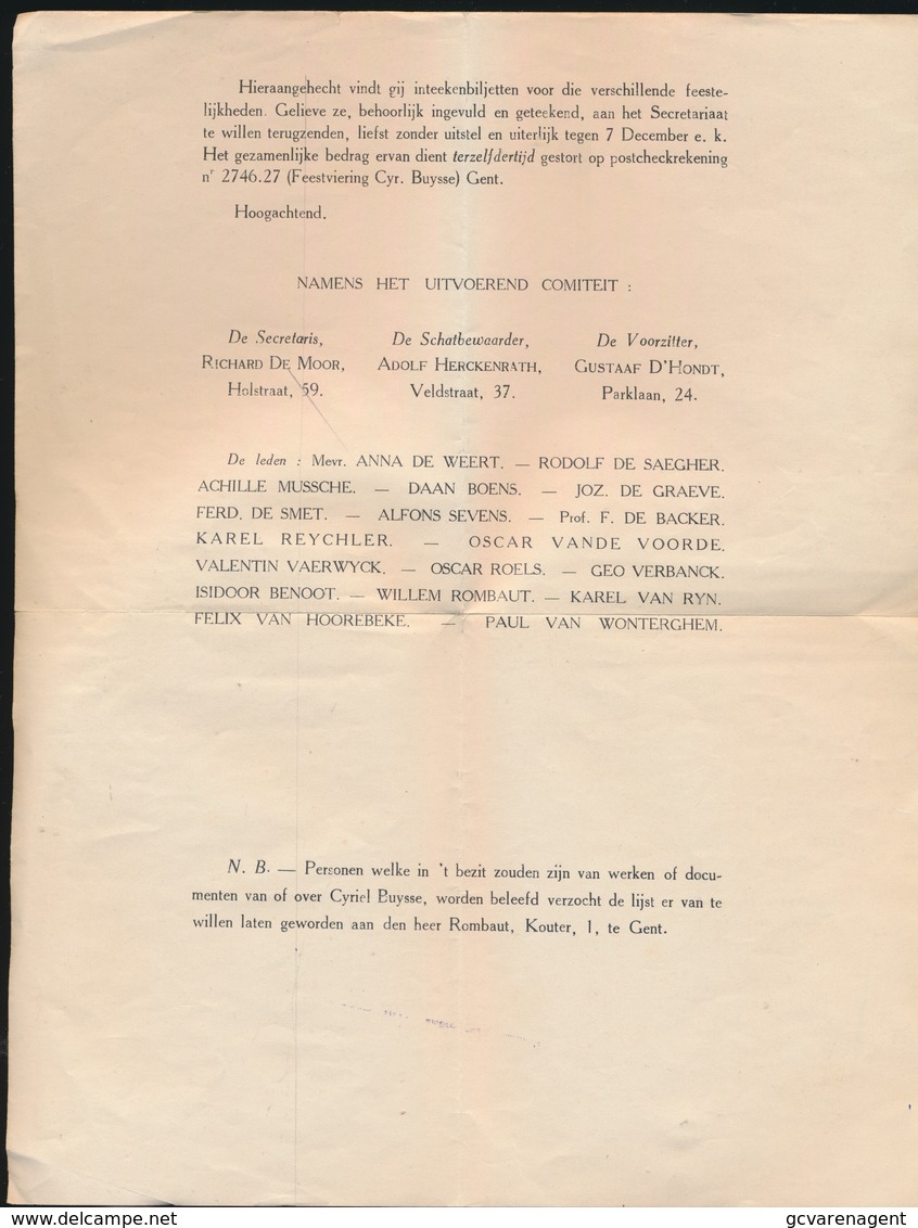 HULDEBETOOGING ,, CYRIEL BUYSSE ,, 14 - 15 DECEMBER 1929   2 AFBEELDINGEN - Autres & Non Classés