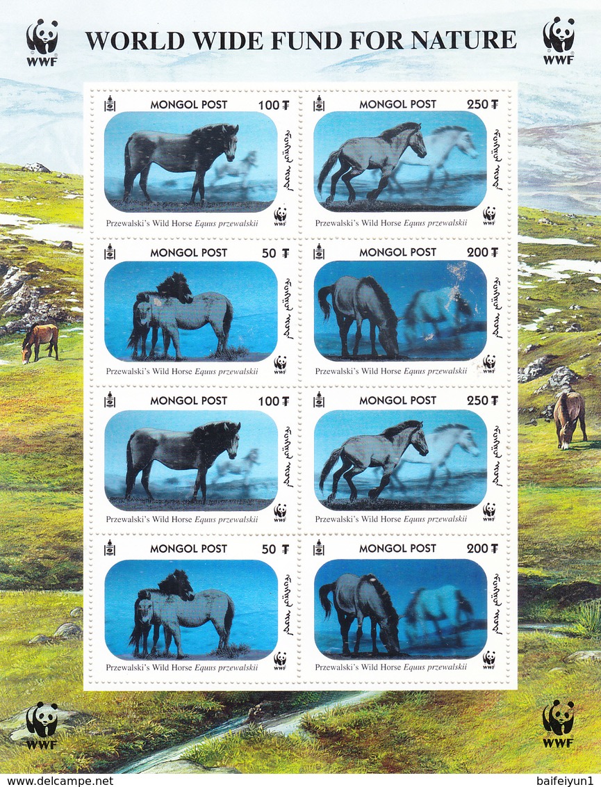 Mongolia 2000 WWF Animal Horse Sheetlet Hologram - Mongolei