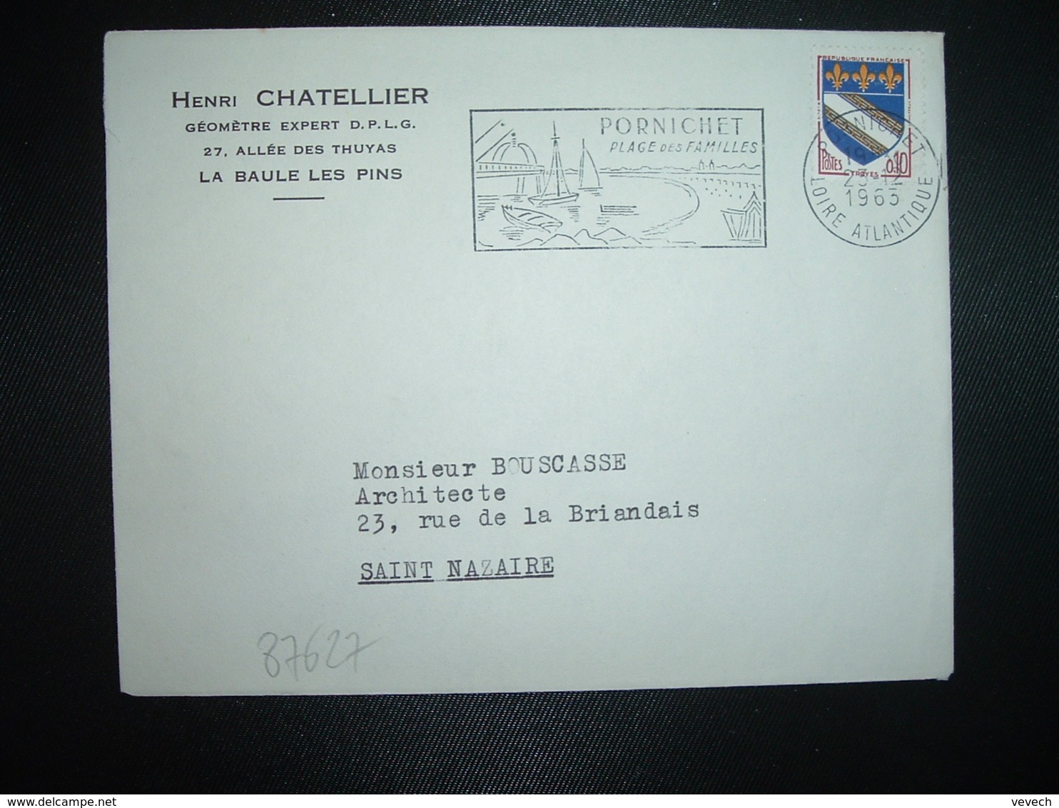 LETTRE TP TROYES 0,10 OBL.MEC.23-12 1963 PORNICHET (44) HENRI CHATELLIER GEOMETRE - Otros & Sin Clasificación