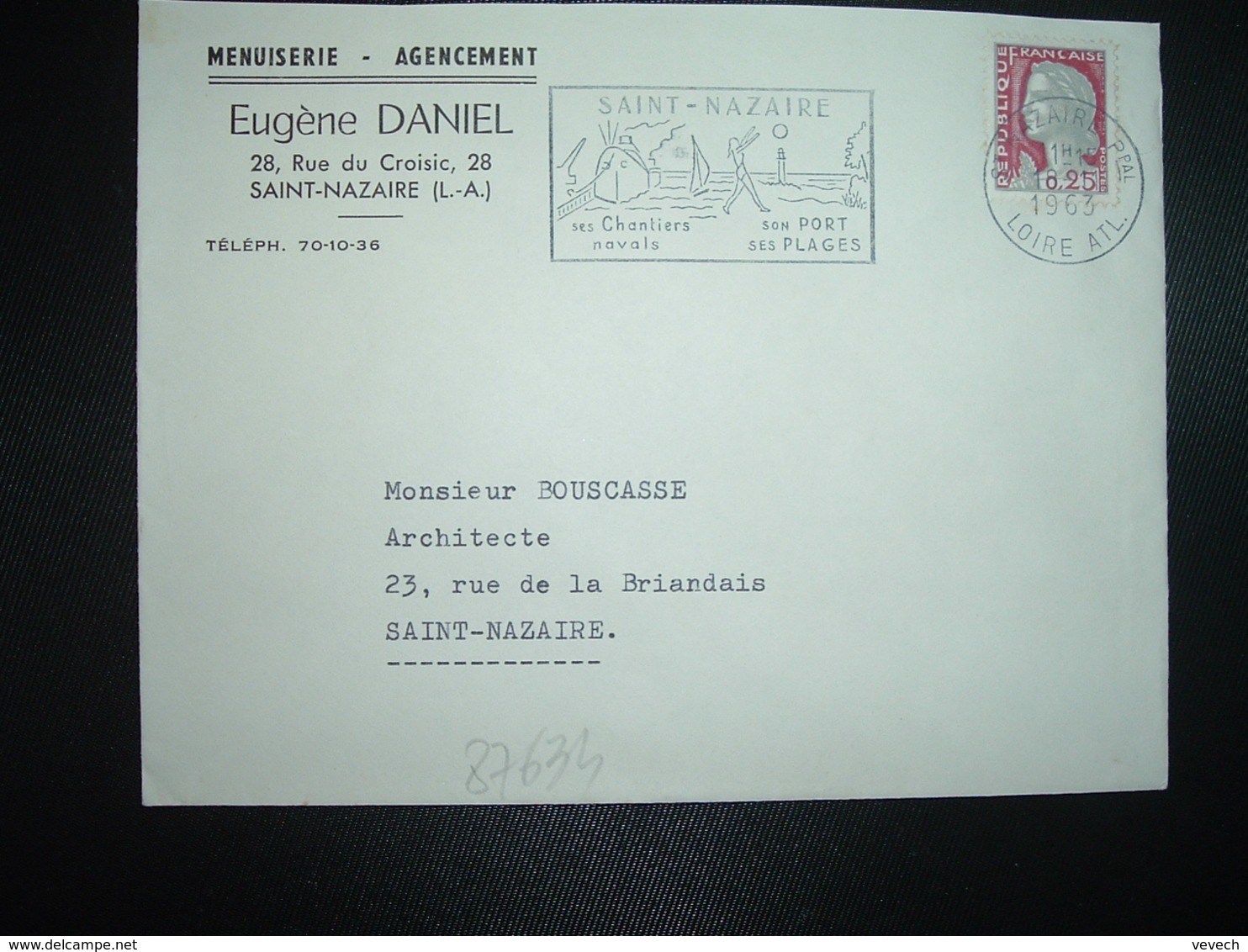 LETTRE TP M. DE DECARIS 0,25 OBL.MEC.18-11 1963 ST NAZAIRE PPAL (44) Eugène DANIEL MENUISERIE AGENCEMENT - Otros & Sin Clasificación